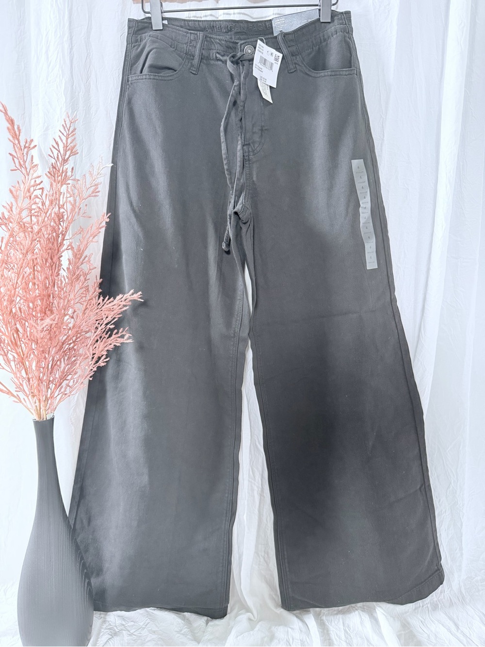 American Eagle Outfitters Black Wide-Leg Drawstring Pants